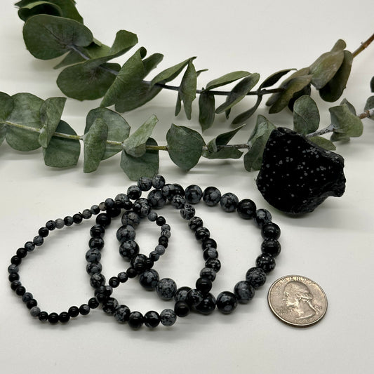 Snowflake Obsidian Beaded Bracelet