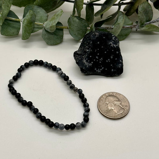 Snowflake Obsidian Beaded Bracelet